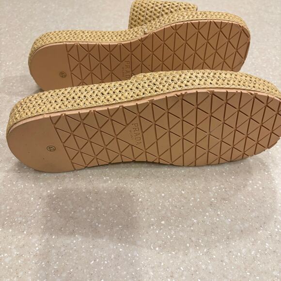 Prada Raffia Crochet Flatform Sandal Size 42 Natural Single Band Platform Slide - Picture 6 of 7